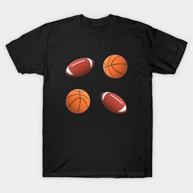 Footballs and Basketballs (Black Background) T-Shirt by Art By LM Designs 